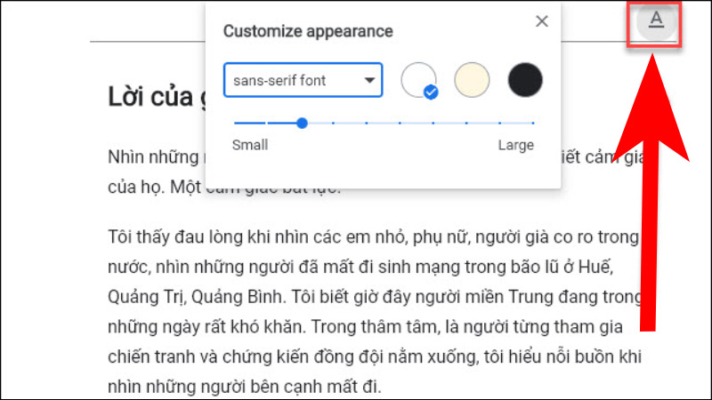 Nhấn vào hình chữ A phía trên màn hình để chỉnh sửa font, kích cỡ và màu văn bản.